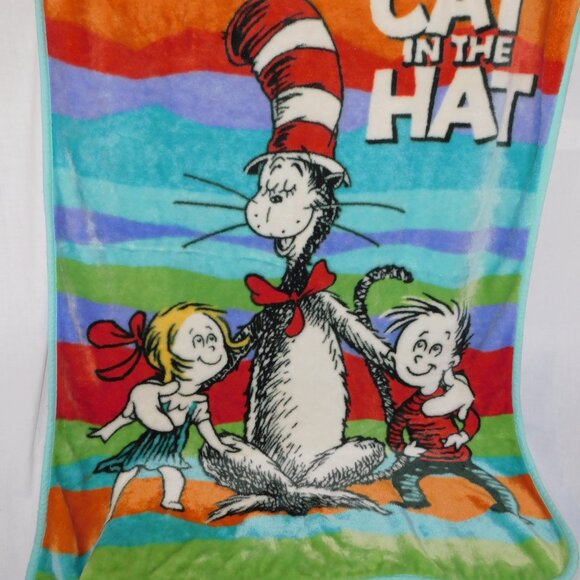VTG 2003 Dr Seuss The Cat in the Hat Movie Plush Fleece Blanket 43" x 54" - Picture 4 of 5